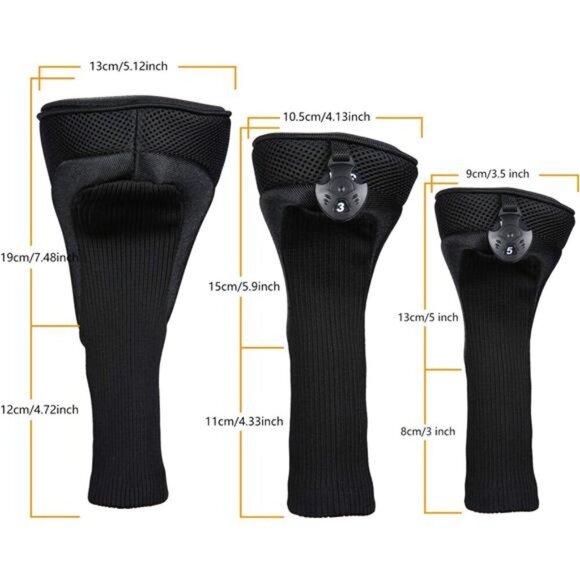 Black Golf Club Head Cover for Driver  3 Pcs Woods Headcovers, Golf Accessories - Picture 4 of 8